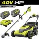 RYOBI 40V HP Brushless 21 in. Cordless Battery Walk Behind Self-Propelled Mower & String Trimmer-(2) 6.0Ah Batteries & Charger RY40HPLM01K2-RY40HPST01B