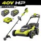 RYOBI 40V HP Brushless 21 in. Cordless Walk Behind Multi-Blade Self-Propelled Mower & Trimmer w/ (2) 6.0Ah Batteries & Charger RY40HPLM02K2-RY40HPST01B