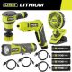RYOBI USB Lithium Cordless 4-Tool Combo Kit with Screwdriver, Fan, Scrubber, Flashlight, (4) 2Ah Batteries, and Charging Cords FVL51K-FVD50K-FVG51K-FVF51K
