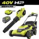 RYOBI 40V HP Brushless 21 in. Cordless Battery Walk Behind Push Lawn Mower & Jet Fan Leaf Blower w/ 8.0 Ah Battery and Charger RY40HPLM05K-RY404010BTL