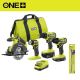RYOBI ONE+ 18V Cordless 4-Tool Combo Kit with 1.5 Ah Battery, 4.0 Ah Battery, Charger, and 11 in. Flexible Shaft Bit Holder PCL1400K2-A10FB1G