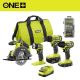 RYOBI ONE+ 18V Cordless 4-Tool Combo Kit with 1.5 Ah Battery, 4.0 Ah Battery, Charger, and Diamond Grit Driving Set (52-Piece) PCL1400K2-A965201