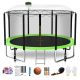 fiziti 14 ft. Round Backyard Trampoline with Basketball Hoop, Safety Enclosure, Sprinkler, Lights, Socks and Wind Stakes TP-14FT-GN