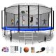 fiziti 16 ft. Round Trampoline Set with Basketball Hoop, Safety Enclosure, Sprinkler, Lights, Socks and Wind Stakes TP-16FT-BU