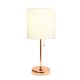 Limelights - Stick Lamp with USB charging port and Fabric Shade - White/Rose Gold