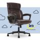 Serta - Hannah Upholstered Executive Office Chair with Headrest Pillow - Smooth Bonded Leather - Biscuit