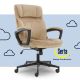 Serta - Hannah Upholstered Executive Office Chair with Headrest Pillow - Soft Plush - Beige