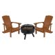 Alamont Home - Charlestown Star and Moon Fire Pit with Mesh Cover & 2 Poly Resin Adirondack Chairs - Teak