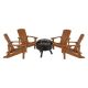 Alamont Home - Charlestown Star and Moon Fire Pit with Mesh Cover & 4 Poly Resin Adirondack Chairs - Teak