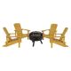 Alamont Home - Charlestown Star and Moon Fire Pit with Mesh Cover & 4 Poly Resin Adirondack Chairs - Yellow