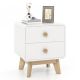 Costway - 1 PCS Nightstand Mid Century Modern Bedside Table with 2 Drawers Solid Rubber Wood Legs - White