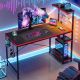 Bestier - 44-Inch Rectangular Carbon Fiber Gaming Desk with RGB LED Lights Featuring 4-Tier Storage Shelves and Hook - Black
