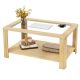 Costway 2-Tier Coffee Table with Tempered Glass Tabletop & Storage Shelf Rounded Corners - Natural