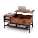 Costway Lift Top Coffee Table w/Hidden Compartment & Removable Storage Shelf Metal Frame - Rustic Brown