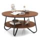 Costway 2-Tier Round Coffee Table with Wood Grain Finish & Heavy-duty Metal Frame - Walnut