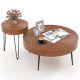 Costway Farmhouse Round CoffeeTable Set of 2 End Table Natural Finish for Living Room - Brown