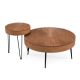 Costway Farmhouse Round CoffeeTable Set of 2 End Table Natural Finish for Living Room - Coffee