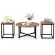 Costway 3 PCS Coffee Table Set Round Coffee Table and 2PCS Square End Tables Metal Frame Walnut - Walnut and Black