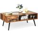 Costway Retro Coffee Table Mid Century Modern Living Room Furniture w/Open Storage Shelf - Rustic Brown
