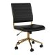 Martha Stewart - Ivy Ribbed Faux Leather Armless Swivel Home Office Chair - Black/Polished Brass - Black Faux Leather/Polished Brass