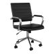 Martha Stewart - Piper Ribbed Faux Leather Swivel Home Office Chair with Armrests-Black/Polished Nickel - Black Faux Leather/Polished Nickel