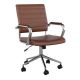 Martha Stewart - Piper Ribbed Faux Leather Swivel Home Office Chair with Armrests-Brown/Polished Nickel - Saddle Brown Faux Leather/Polished Nickel