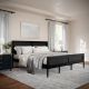 Martha Stewart - Jax Wooden King Platform Bed with Rattan Inset Headboard and Footboard-Black - Black