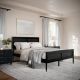 Martha Stewart - Jax Wooden Queen Platform Bed with Rattan Inset Headboard and Footboard-Black - Black