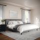 Martha Stewart - Jett Wooden King Size Platform Bed with Upholstered Inset Headboard-Gray Brown/Gray - Gray Fabric/Brown Gray Frame