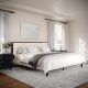 Martha Stewart - Jett Wooden King Size Platform Bed with Upholstered Inset Headboard-Dark Brown/Beige - Beige Fabric/Dark Brown Frame