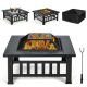 Costway - 32'' 3 in 1 Outdoor Square Fire Pit Table W/ BBQ Grill, Rain Cover for Camping - Black