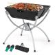 Costway - 3-in-1 Portable Charcoal Grill Folding Camping Fire Pit with Carrying Bag & Gloves Black - Black