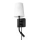 Globe Electric - 1-Light Plug-In or Hardwired Wall Sconce with Reading Light, USB-A Port, USB-C Port, LED Integrated Reading Light - Matte Black