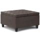 Simpli Home - Harrison Small Square Coffee Table Storage Ottoman - Distressed Brown