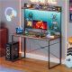 Bestier - Hutch and Pegboard Gaming Desk with LED Lights, Power Outlet and Shelf - 39