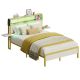 Bestier Full Bed Frame with Headboard Foldable Shelves LED Lighting Charging Station Non-Slip Metal - White