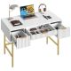 Bestier 47inch Fluted Vanity Makeup Desk Big Computer Gaming Desk with 3 Drawers - White
