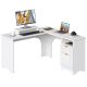 Bestier 55-inch L-Shaped Gaming Desk with File Drawer Monitor Stand and Fluted Panels Office Desk - White