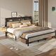 Bestier King Bed Frame Golden Stripe Headboard LED Nightstands Metal Platform No Box Spring - Gray
