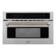 ZLINE - Autograph 30 in. 1.6 cu ft. Built-in Convection Microwave Oven and Champagne Bronze Helix Handle - Stainless Steel