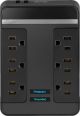 Rocketfish™ - 6 Outlet/2 USB Swivel Wall Tap 2100 Joules Surge Protector - Black