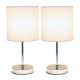Simple Designs - Chrome Mini Basic Table Lamp with Fabric Shade 2 Pack Set - Chrome/White