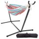 Hastings Home - Double Brazilian Woven Cotton Hammock with Stand and Carrying Bag - Blue/Red Stripe