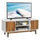 Costway - TV Stand Entertainment Media Console w/2 Storage Cabinets & Open Shelves - White/Rustic Oak