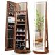 Costway - 360° Swivel Jewelry Cabinet Organizer 3-Color LED Mirror with Built-in Lights - Brown