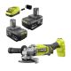 RYOBI ONE+ 18V Lithium-Ion 4.0 Ah Compact Battery (2-Pack) and Charger Kit with Cordless ONE+ 4-1/2 in. Angle Grinder PSK006-PCL445B