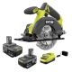 RYOBI ONE+ 18V Lithium-Ion 4.0 Ah Compact Battery (2-Pack) and Charger Kit with FREE Cordless ONE+ 5-1/2 in. Circular Saw PSK006-PCL500B