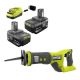 RYOBI ONE+ 18V Lithium-Ion 4.0 Ah Compact Battery (2-Pack) and Charger Kit with Cordless ONE+ Reciprocating Saw PSK006-PCL515B