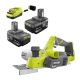 RYOBI ONE+ 18V Lithium-Ion 4.0 Ah Compact Battery (2-Pack) and Charger Kit with FREE Cordless ONE+ Planer PSK006-P611