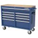 Husky 46 in. W x 18 in. D 9-Drawer Gloss Blue Mobile Workbench Cabinet with Solid Wood Top